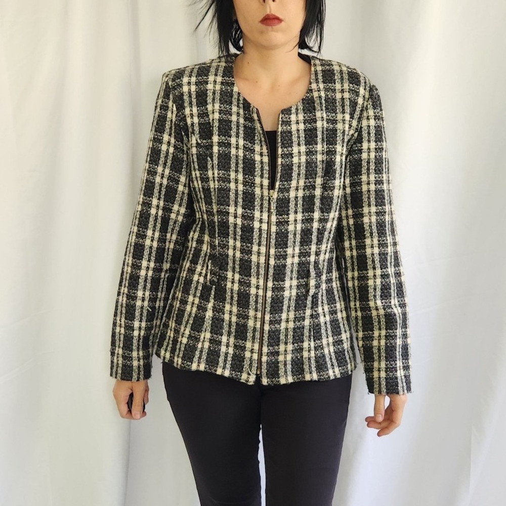 90s/00s Black and White Plaid Zip Up Jacket
